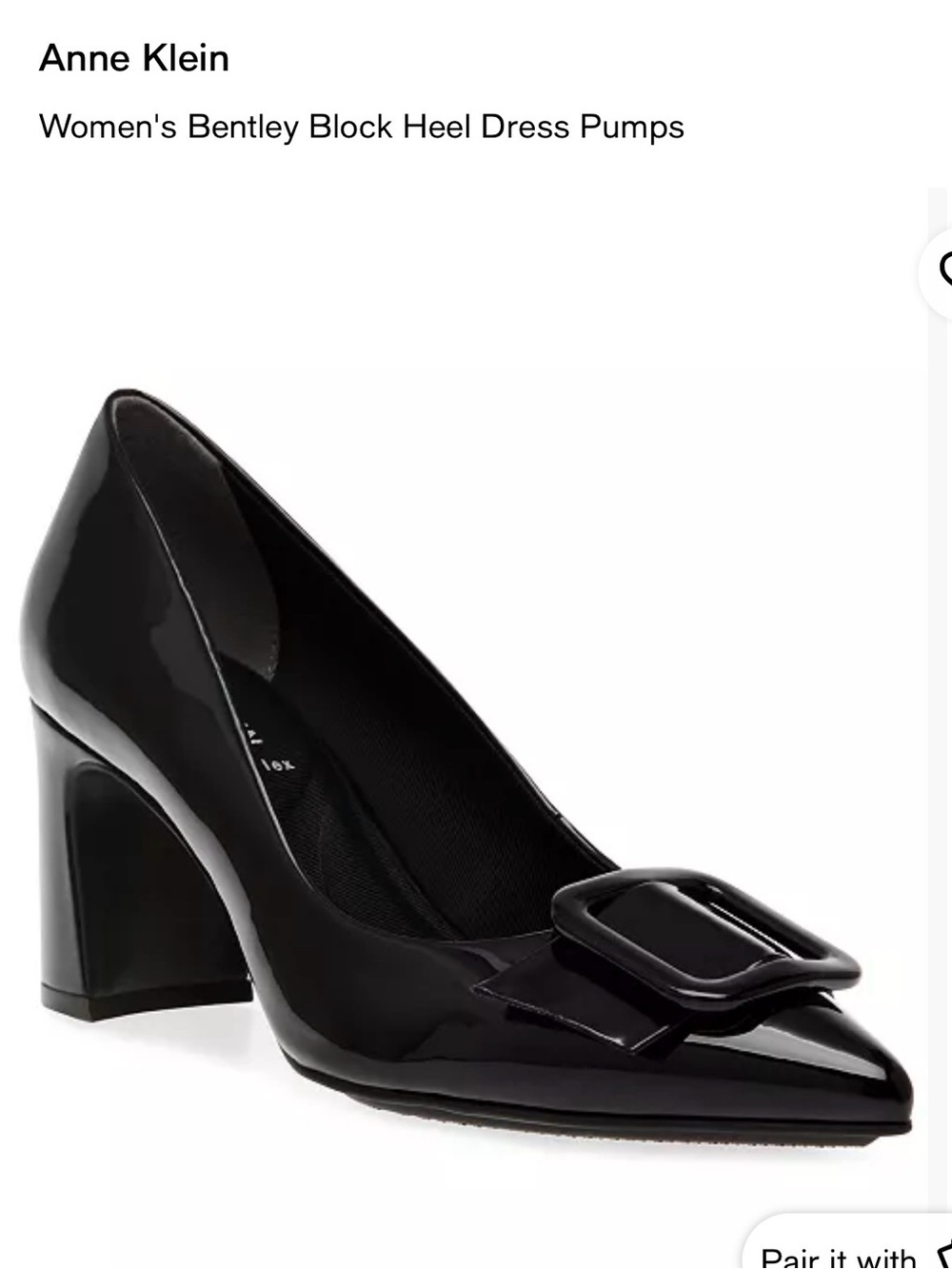 Anne Klein Black Patent Block Heel Pumps with Decorative Buckle